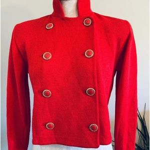 VINTAGE ST. JOHN M Red Button Up Cropped Double Breasted Jacket